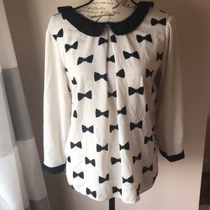 Black and white bow blouse size medium